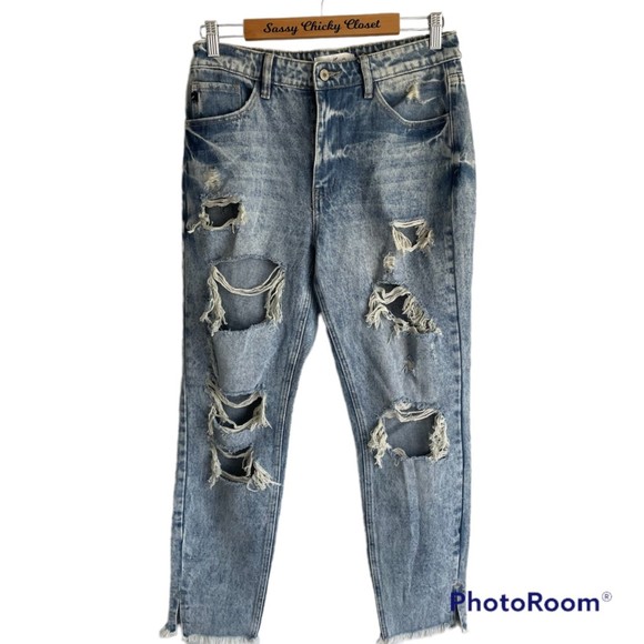 KanCan Medium Wash Amy High Rise‎ Mom Fit Distressed Ladies Jeans, 9/28 - Picture 3 of 9